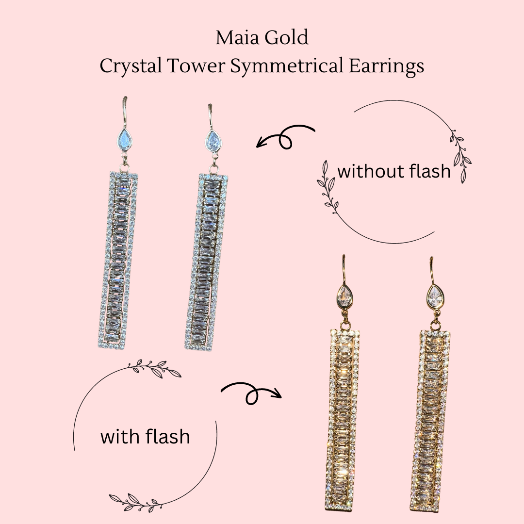 Maia Gold Crystal Tower Symmetrical Earrings