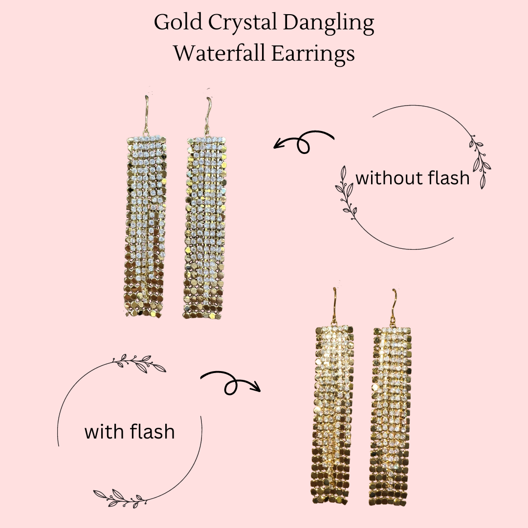 Gold Crystal Dangling Waterfall Earrings