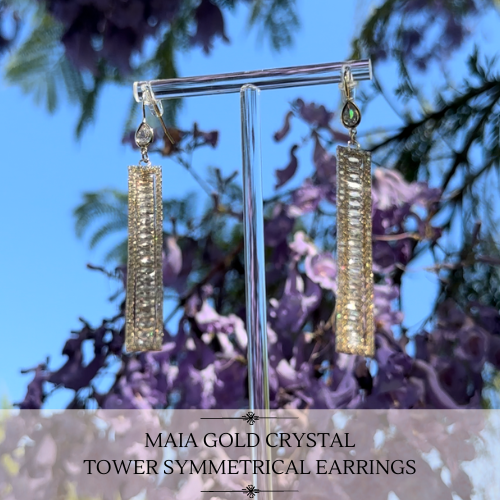 Maia Gold Crystal Tower Symmetrical Earrings