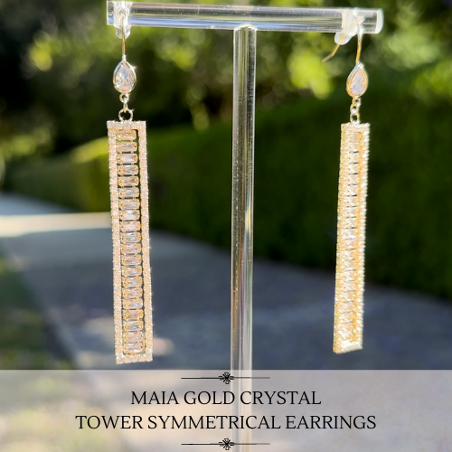 Maia Gold Crystal Tower Symmetrical Earrings