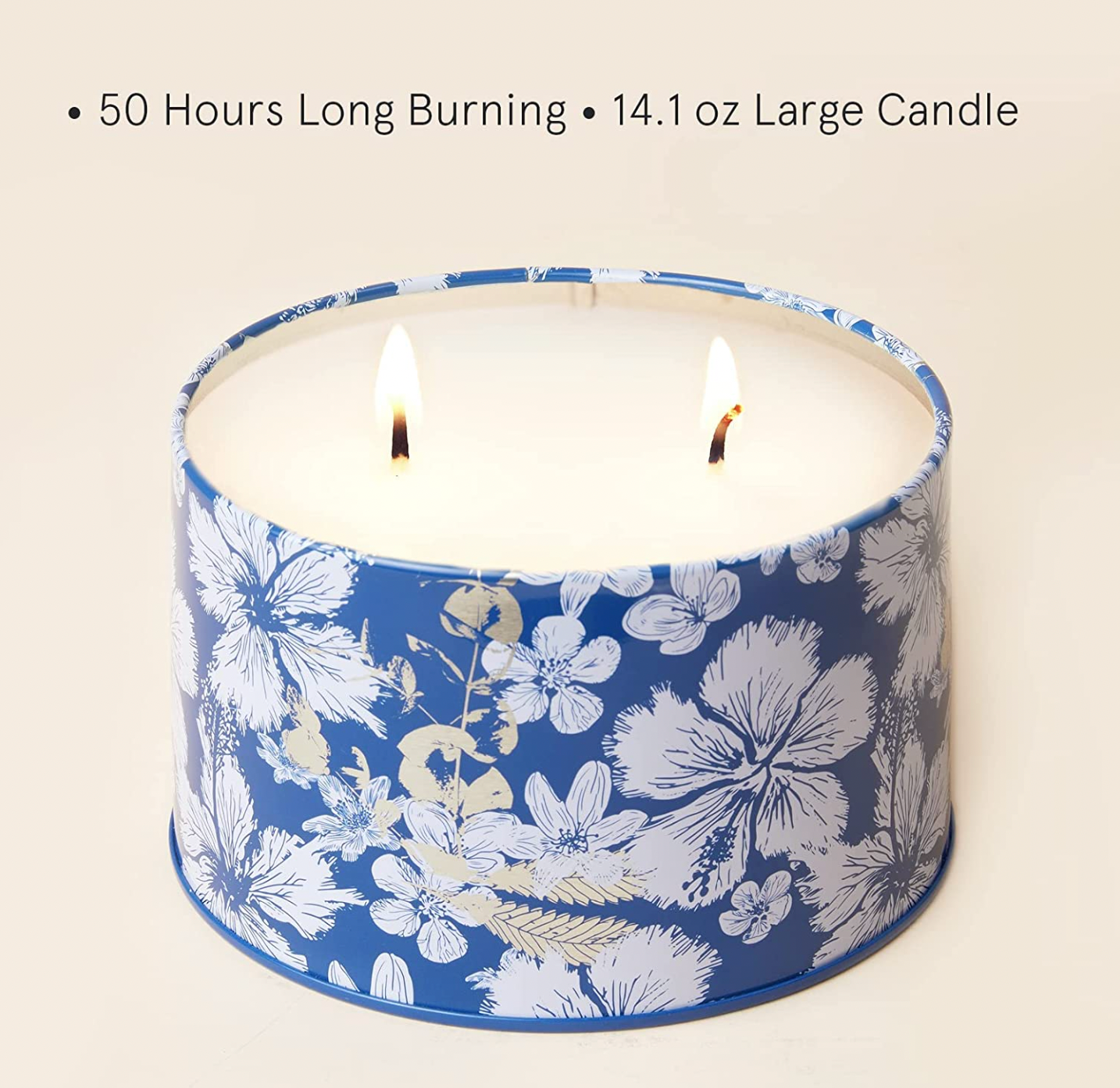 Shore Breeze and Sage 14.1oz Blue Tin Candle with Double Wick - Perfect Gift for Home Ambience